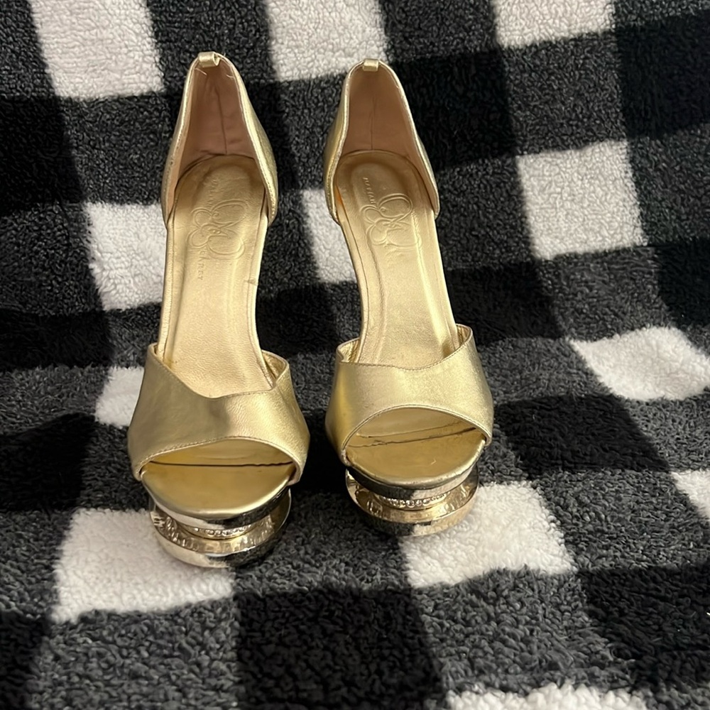 Gold and rhinestone platform stiletto